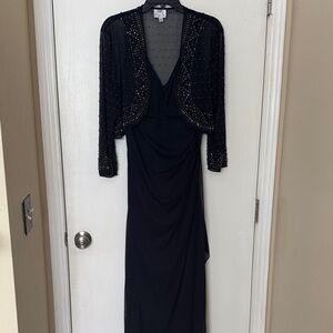 Elegant Navy Evening Dress with Beaded Jacket